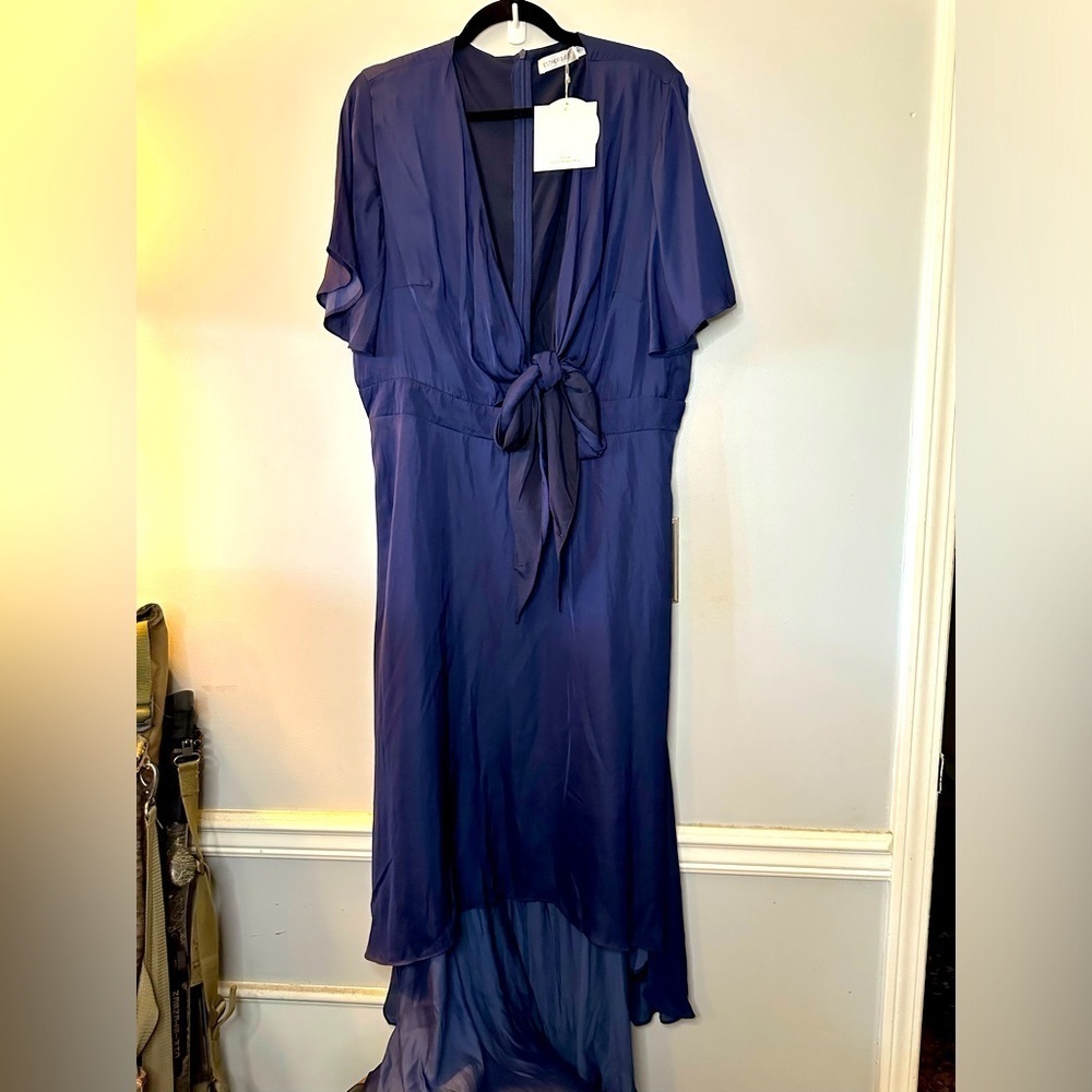 Ester & Co Tie Front Navy Bryla Dress NWT US 14 Hi Low